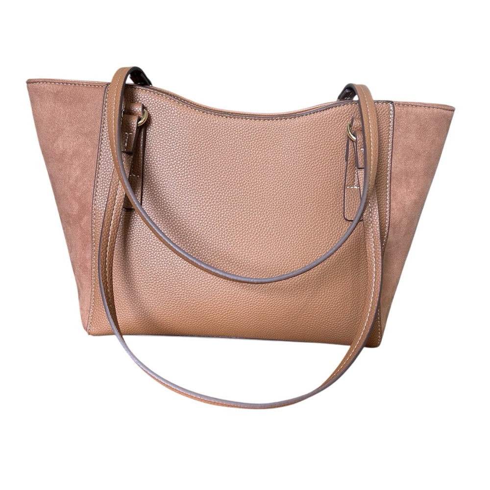 Nanette Lepore Handbag Purse Faux Leather Suede Mid Size Caramel Zip Top Bag EUC - Picture 3 of 12
